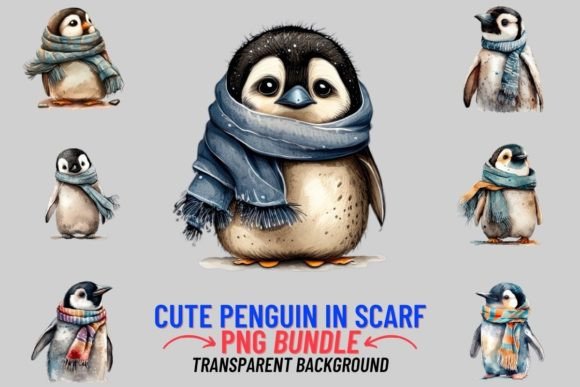 Charming Winter Designs with Cute Penguin in Scarf PNGs