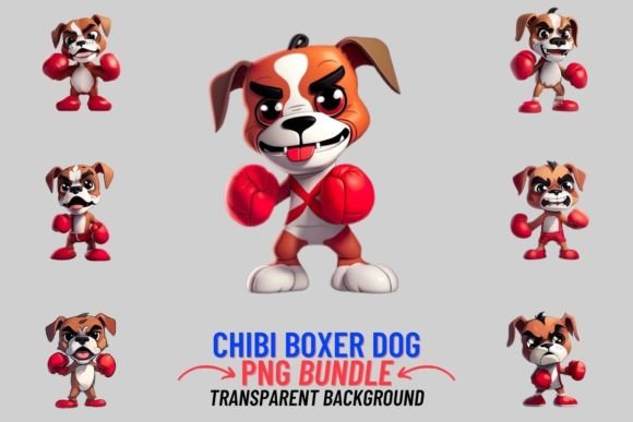 Chibi Boxer Dog 12 PNG Clipart Bundle: Playful Design Assets