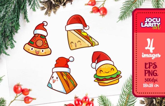 Cute Fast Food in Christmas Mode: A Festive Design Asset