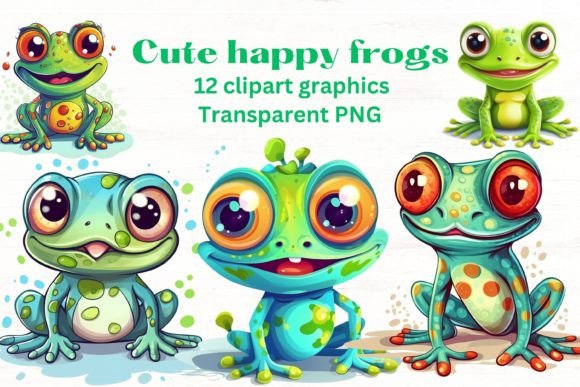 CUTE HAPPY FROGS Clipart: Whimsy for Every Project