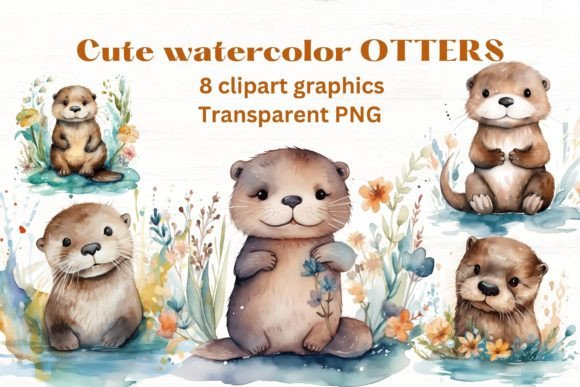 CUTE OTTERS Watercolor Clipart: A Charming Design Asset
