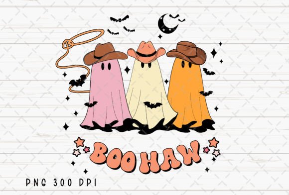 Retro Boo Haw Ghost Cowboy Halloween PNG: A Creative Asset for Spooky Season