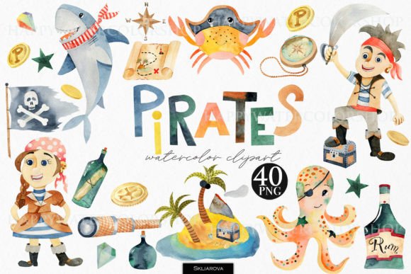 Unleash Adventure: Using Pirates Watercolor Clipart in Your Projects
