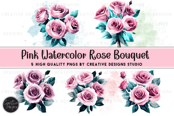Using Pink Watercolor Flower Bouquet Graphics in Design