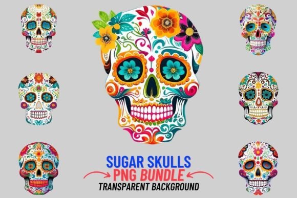 Vibrant Design Assets: The Sugar Skulls 12 PNG Clipart Bundle