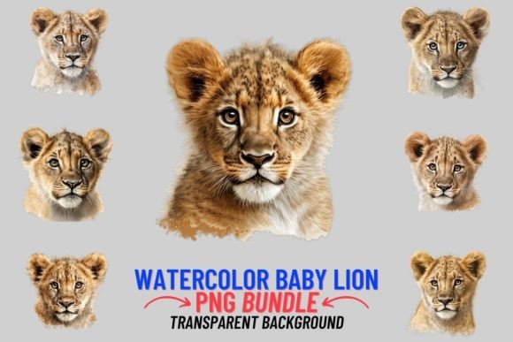 Watercolor Baby Lion 8 PNG Clipart for Creative Projects