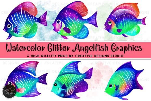 Watercolor Glittery Angelfish Graphics: A Sparkling Design Asset