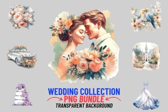 Wedding Collection 16 PNG Clipart Bundle: Watercolor Charm
